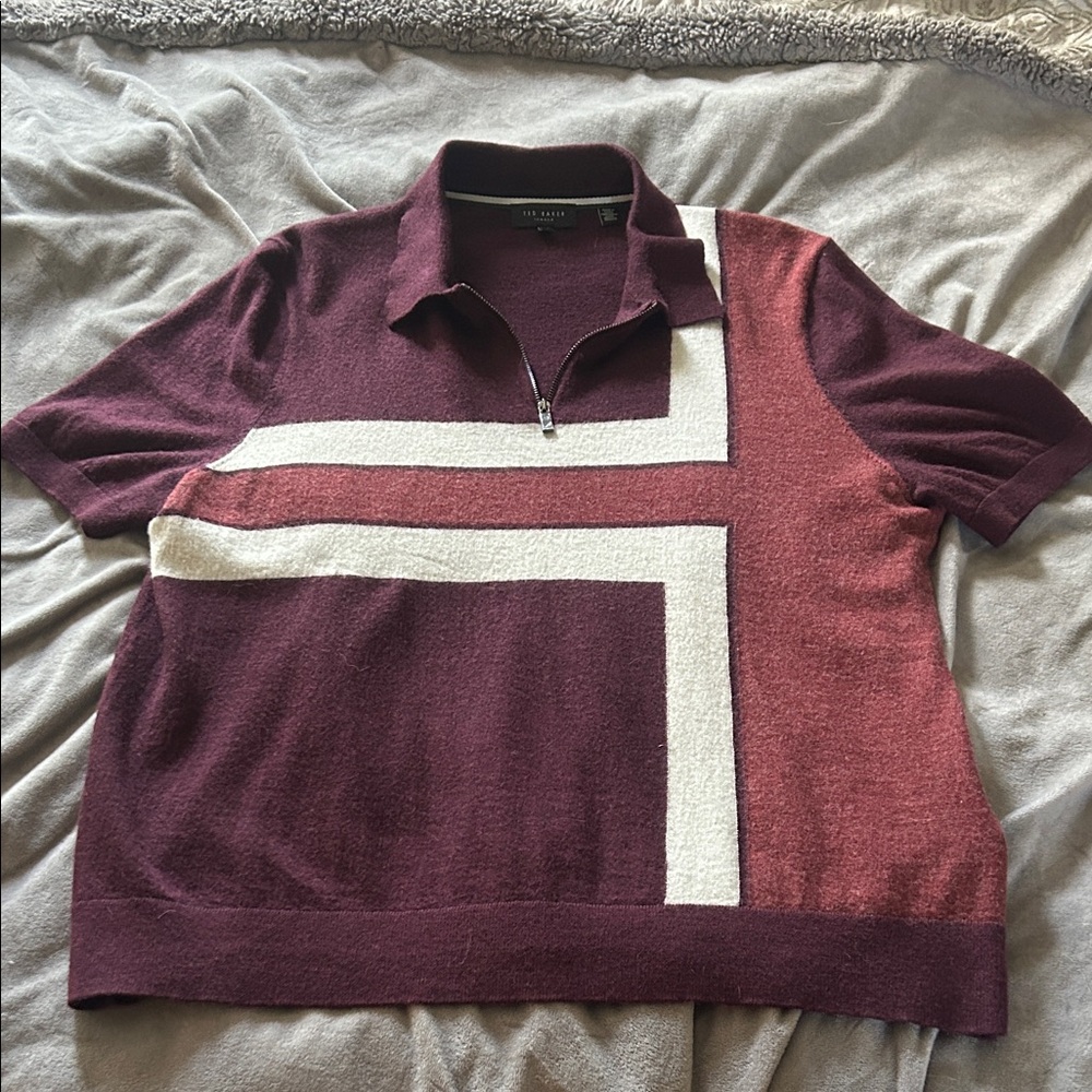 Ted Baker Men's Burgundy and Cream Sweater